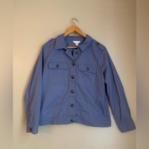 Christopher & banks blue denin canvas jacket coat fall coastal grandma size xl - Picture 1 of 5